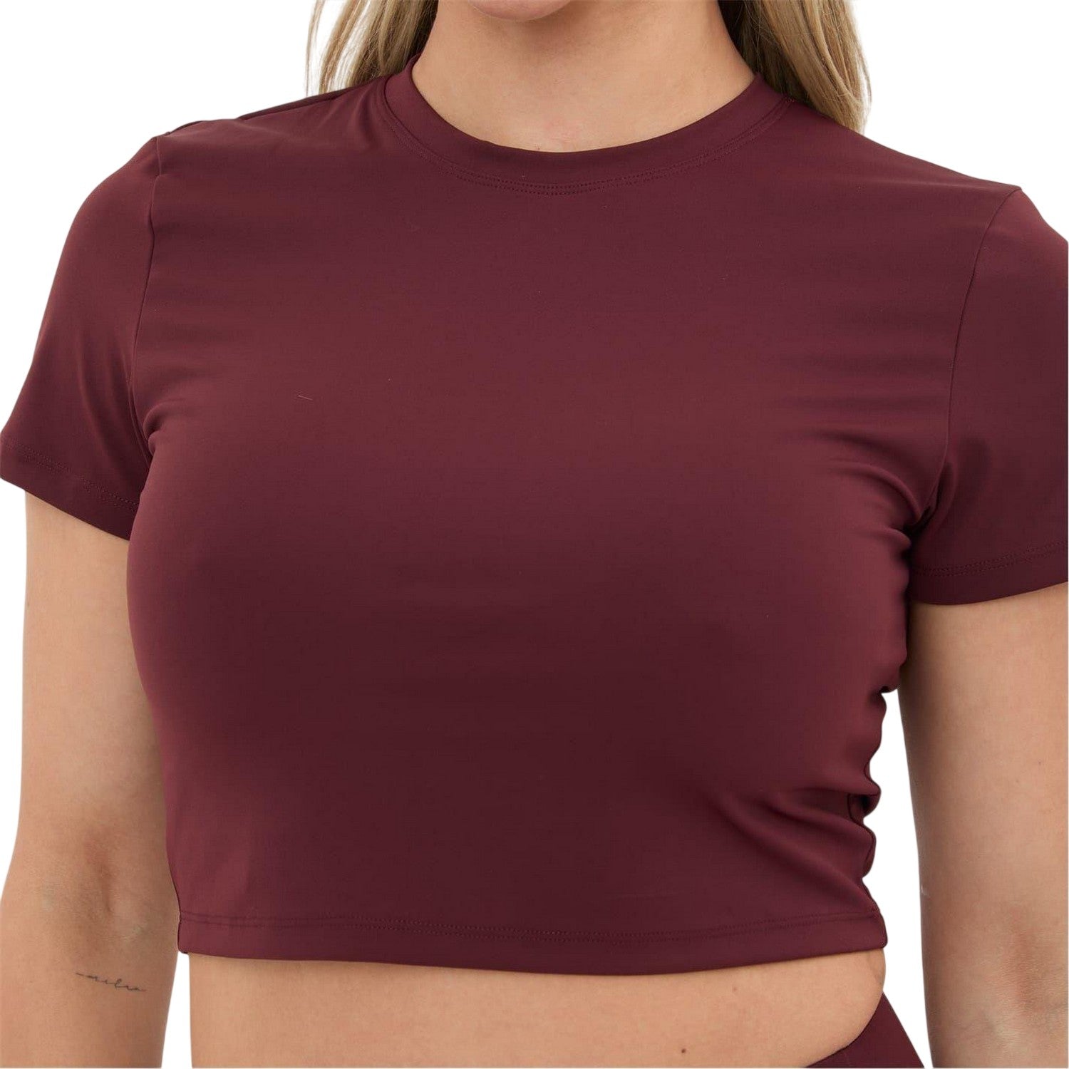 Burgundy - Side - I Saw It First Womens-Ladies Seamless Short-Sleeved Crop Top
