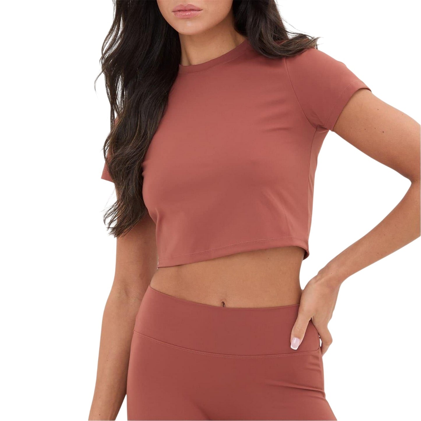 Mocha - Front - I Saw It First Womens-Ladies Seamless Short-Sleeved Crop Top