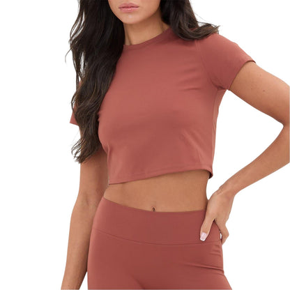 Mocha - Front - I Saw It First Womens-Ladies Seamless Short-Sleeved Crop Top