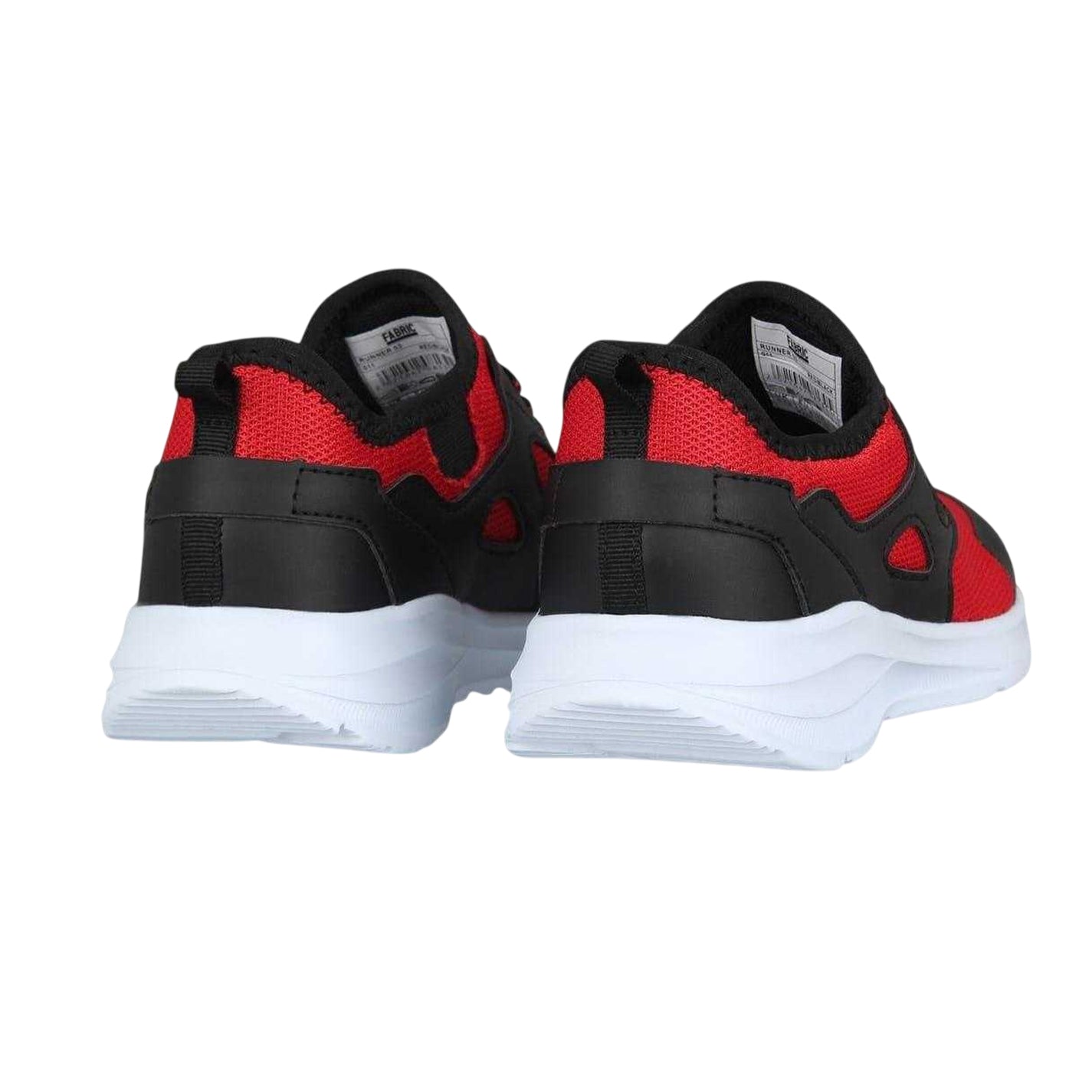 Red-Black - Back - Fabric Childrens-Kids Leather Lace Up Running Trainers