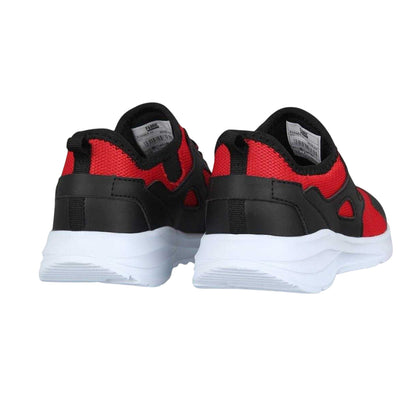 Red-Black - Back - Fabric Childrens-Kids Leather Lace Up Running Trainers