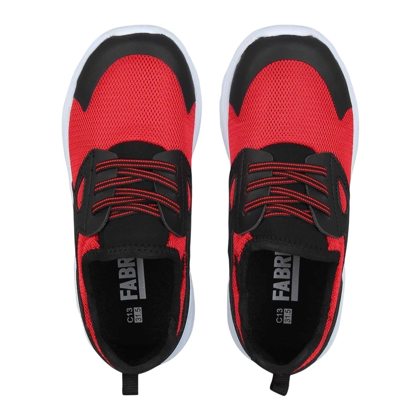 Red-Black - Lifestyle - Fabric Childrens-Kids Leather Lace Up Running Trainers