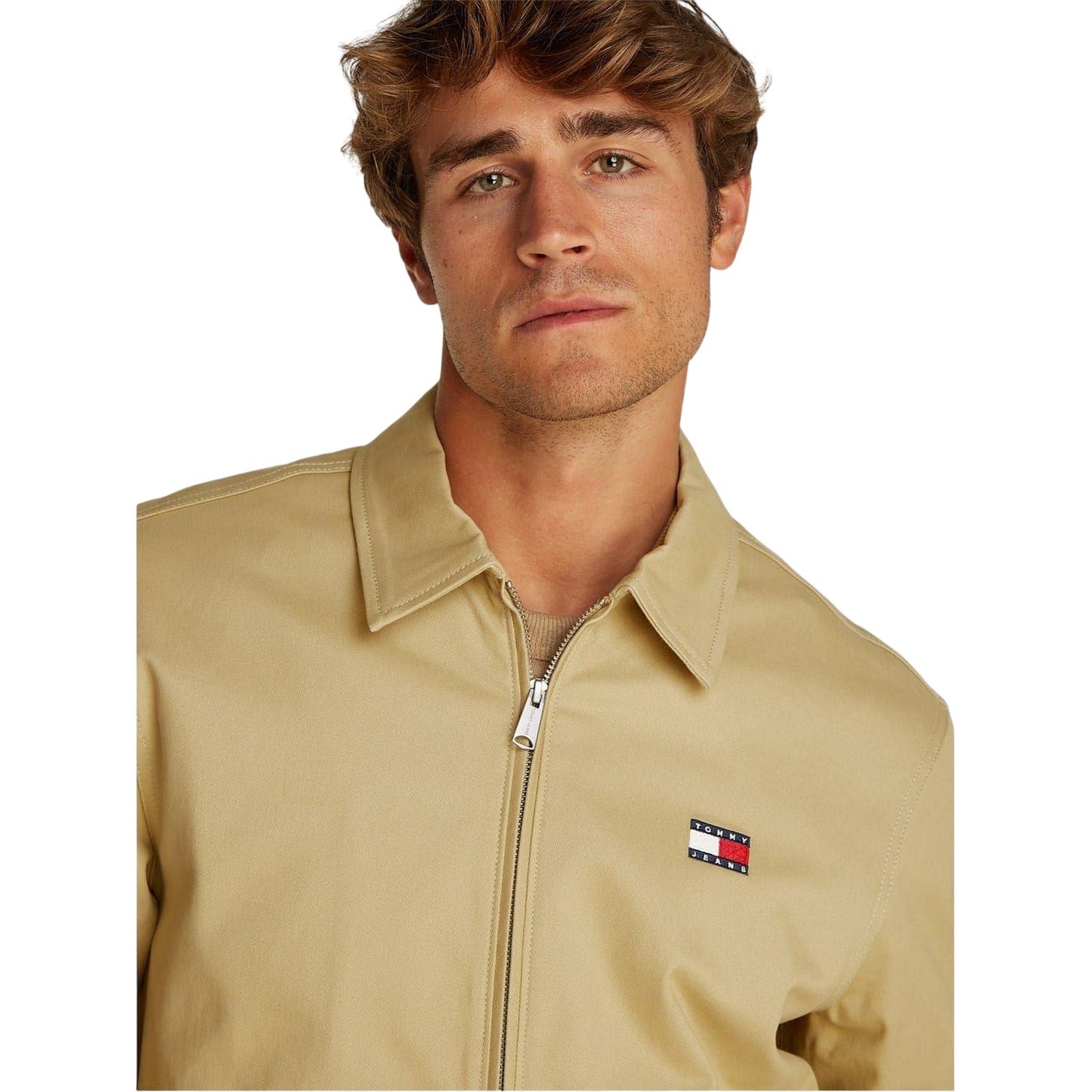 Tan - Side - Tommy Jeans Mens Logo Full Zip Jacket
