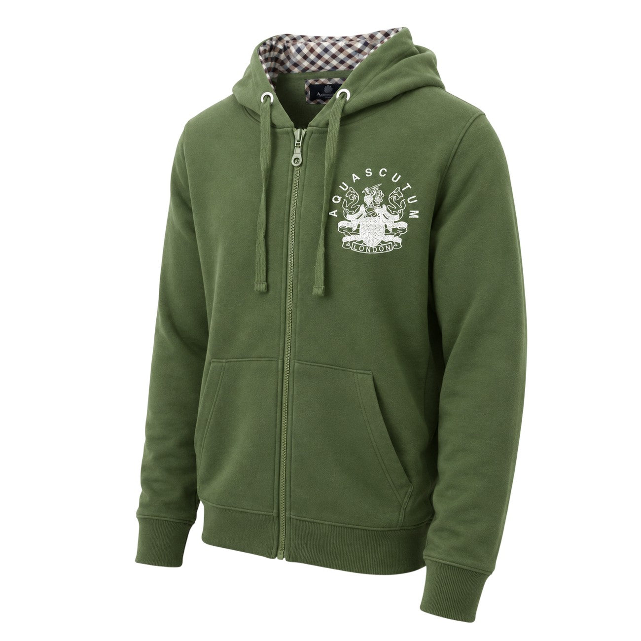 Military Green - Side - Aquascutum Mens Relaxed Fit Full Zip Hoodie