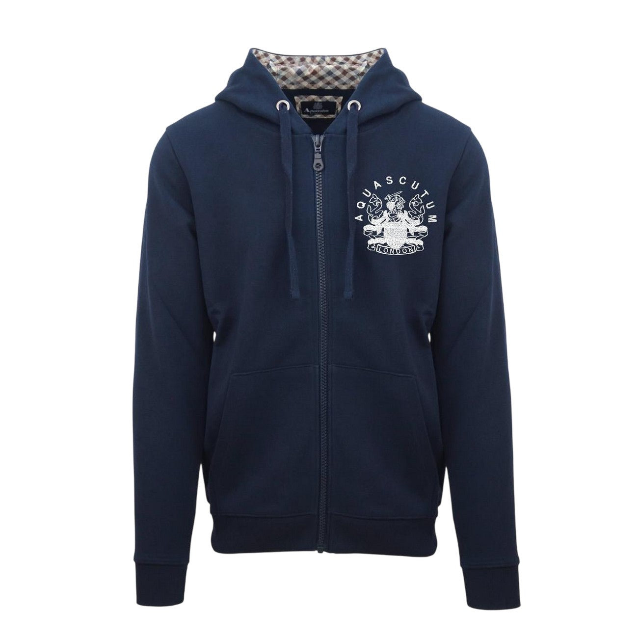 Navy - Front - Aquascutum Mens Relaxed Fit Full Zip Hoodie