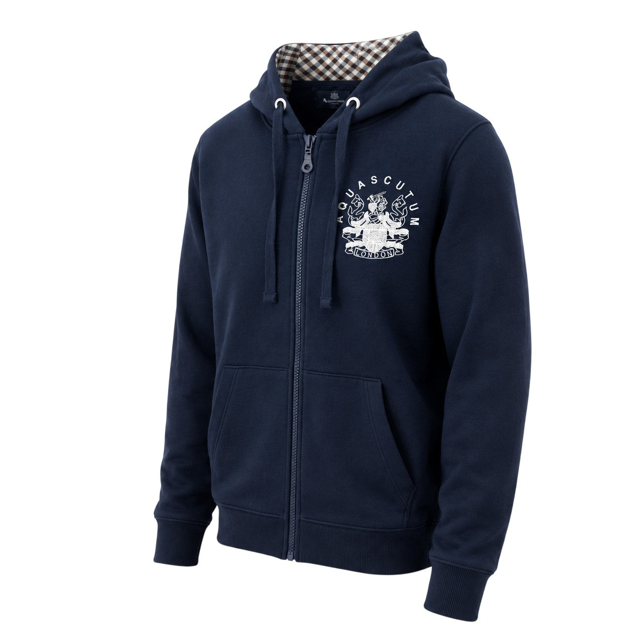 Navy - Side - Aquascutum Mens Relaxed Fit Full Zip Hoodie