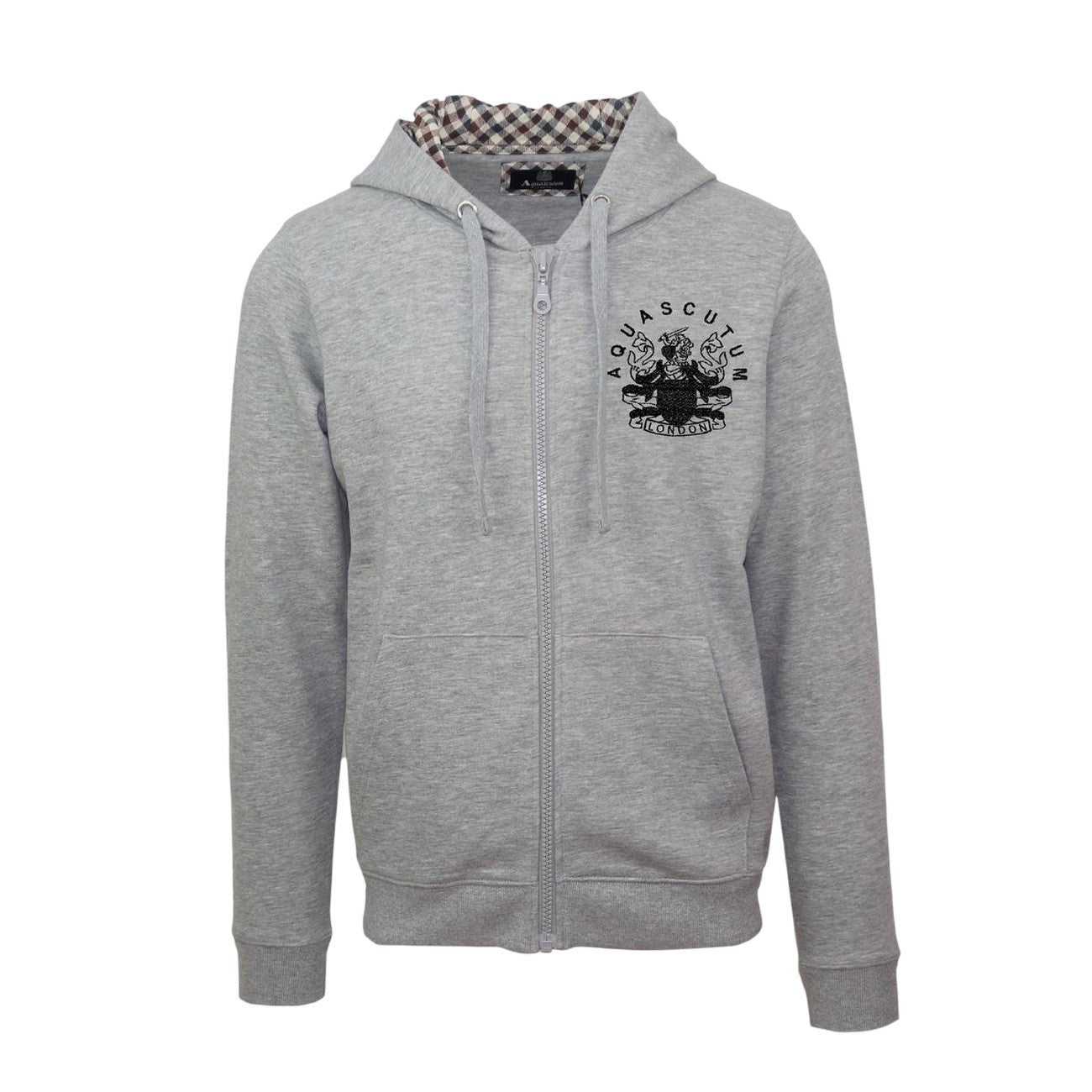 Grey - Front - Aquascutum Mens Relaxed Fit Full Zip Hoodie