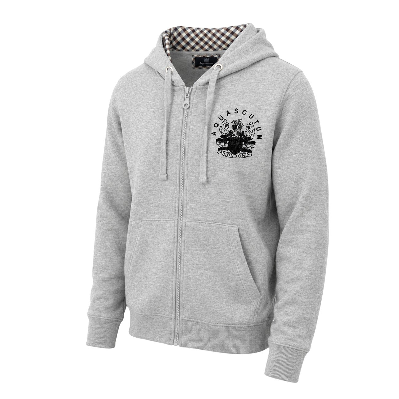 Grey - Side - Aquascutum Mens Relaxed Fit Full Zip Hoodie