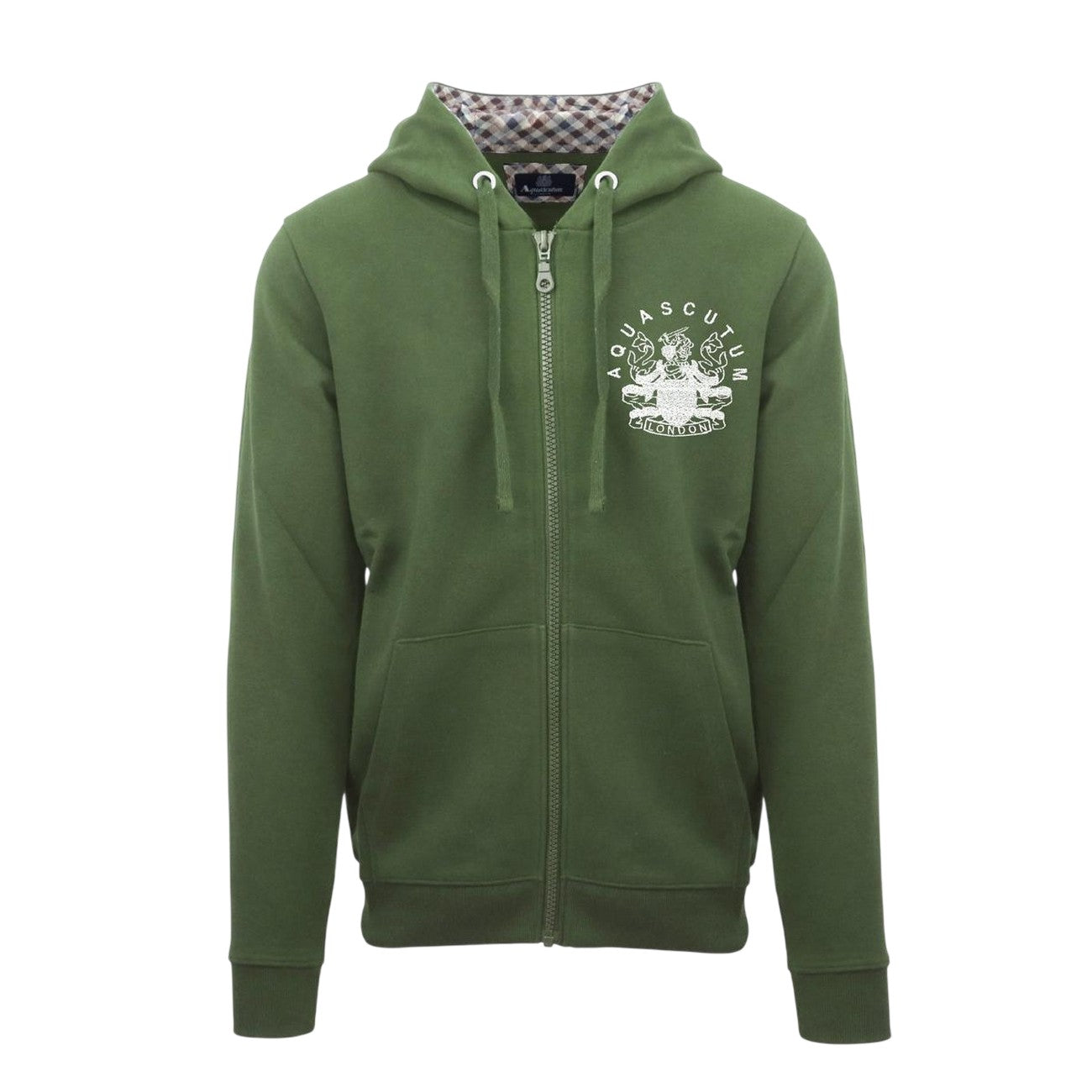 Military Green - Front - Aquascutum Mens Relaxed Fit Full Zip Hoodie