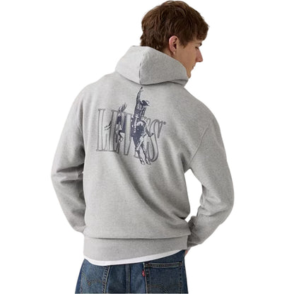 Grey - Back - Levis Mens Drop Shoulder Regular Drawstring Hoodie