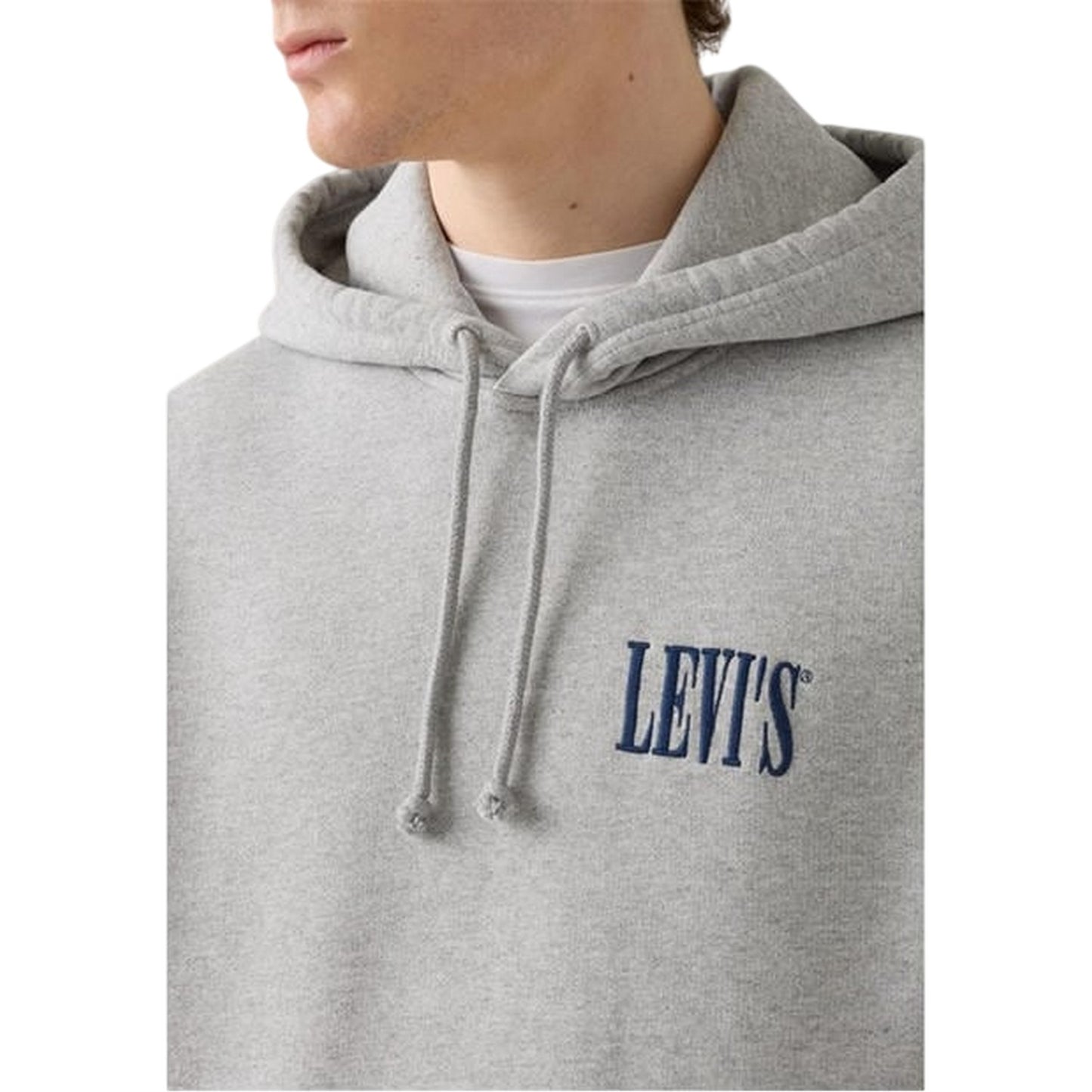Grey - Side - Levis Mens Drop Shoulder Regular Drawstring Hoodie