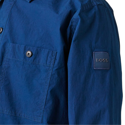 Blue - Side - Boss Mens Barrel Collared Long-Sleeved Overshirt