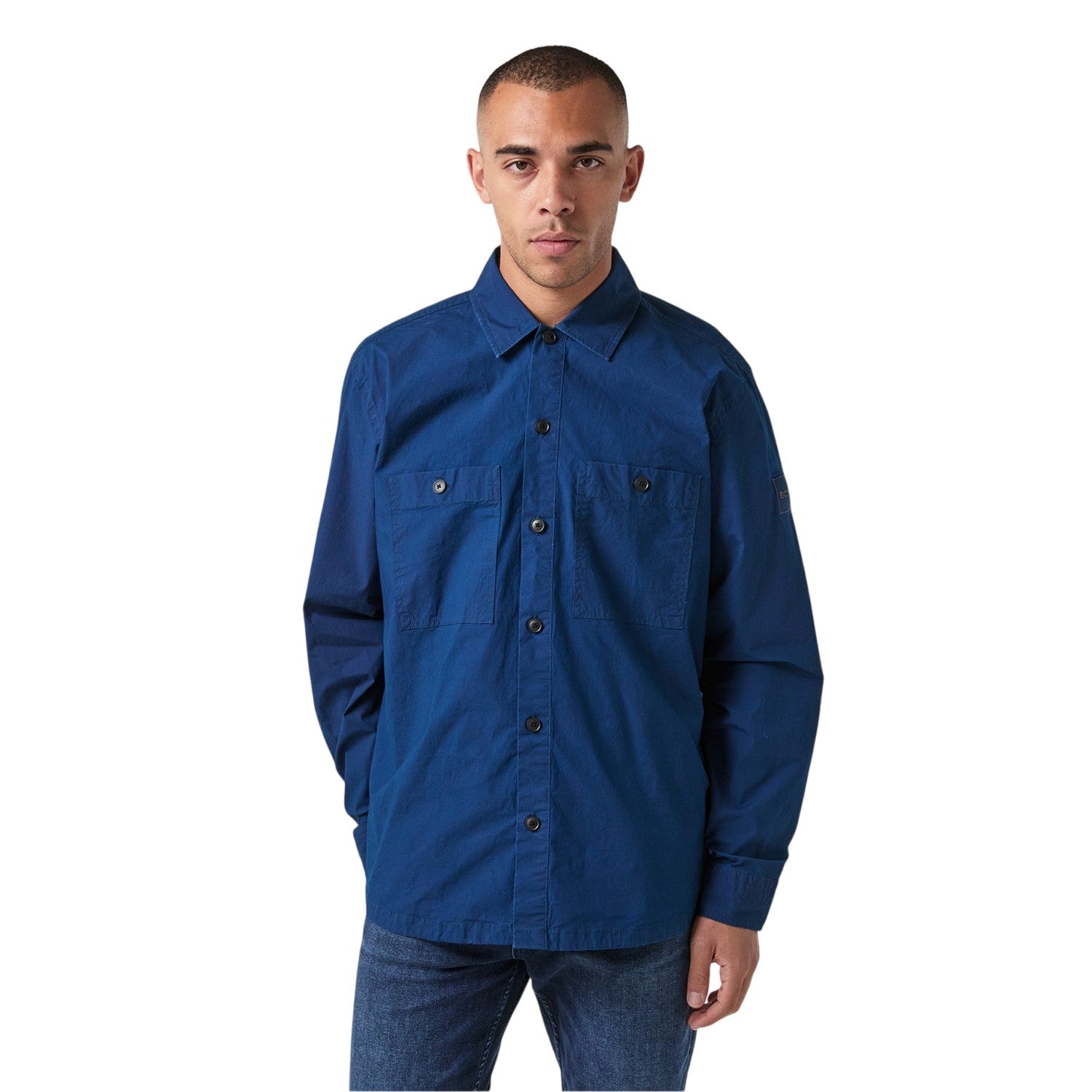 Blue - Lifestyle - Boss Mens Barrel Collared Long-Sleeved Overshirt