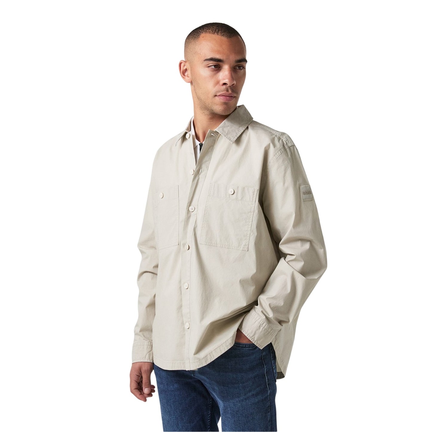 Light Beige - Lifestyle - Boss Mens Barrel Collared Long-Sleeved Overshirt