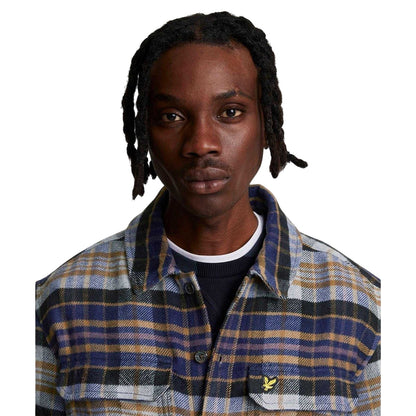 Navy - Side - Lyle & Scott Mens Flannel Long-Sleeved Overshirt