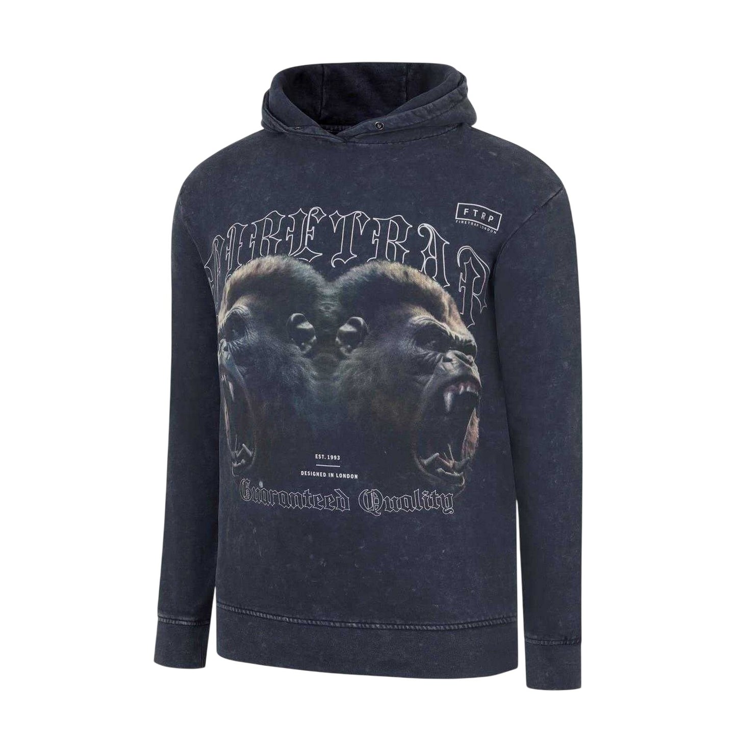 Acid Black - Side - Firetrap Mens Graphic Print Cotton Hoodie