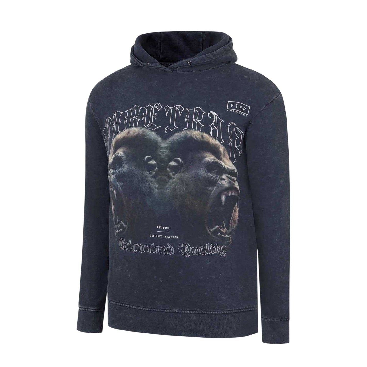 Acid Black - Side - Firetrap Mens Graphic Print Cotton Hoodie