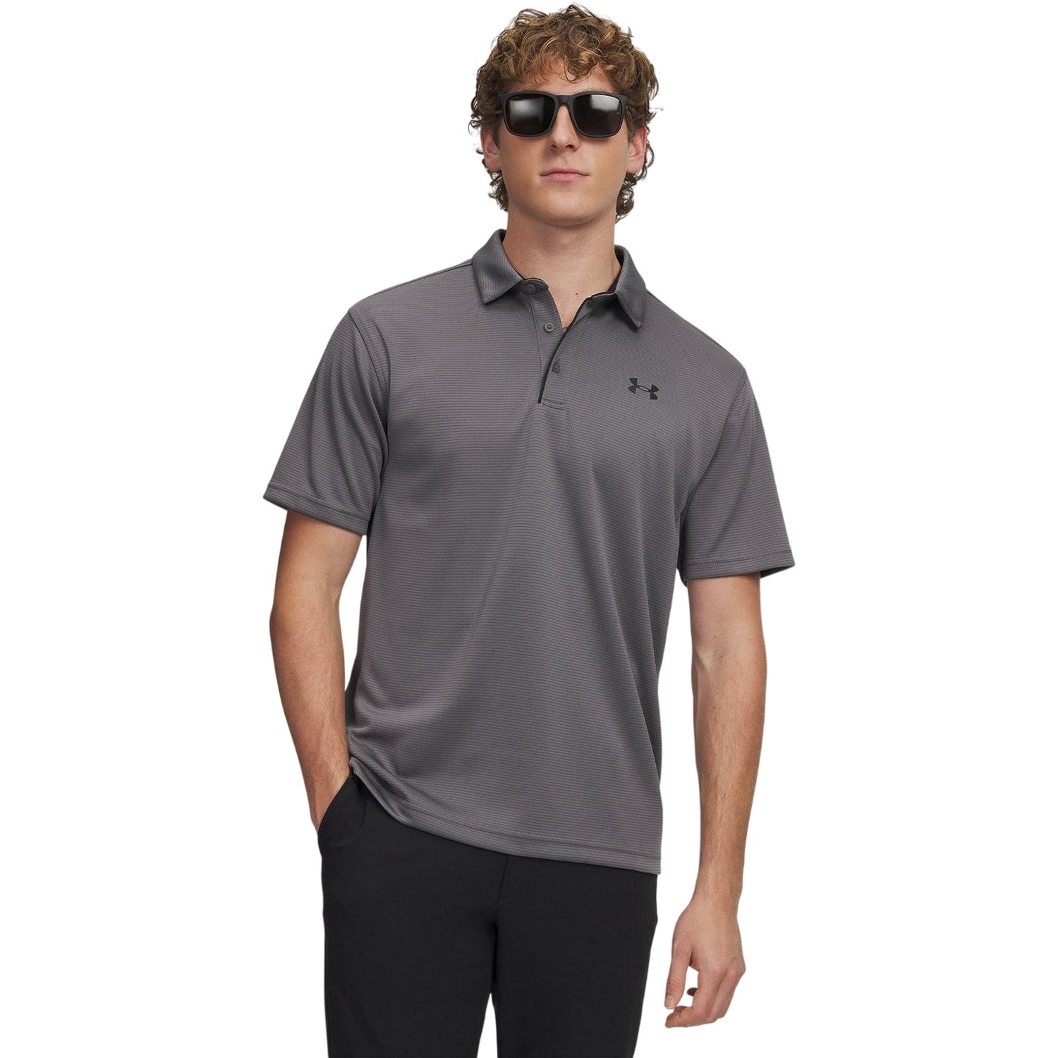 Graphite-Black - Side - Under Armour Mens Tech Mesh Polo Shirt