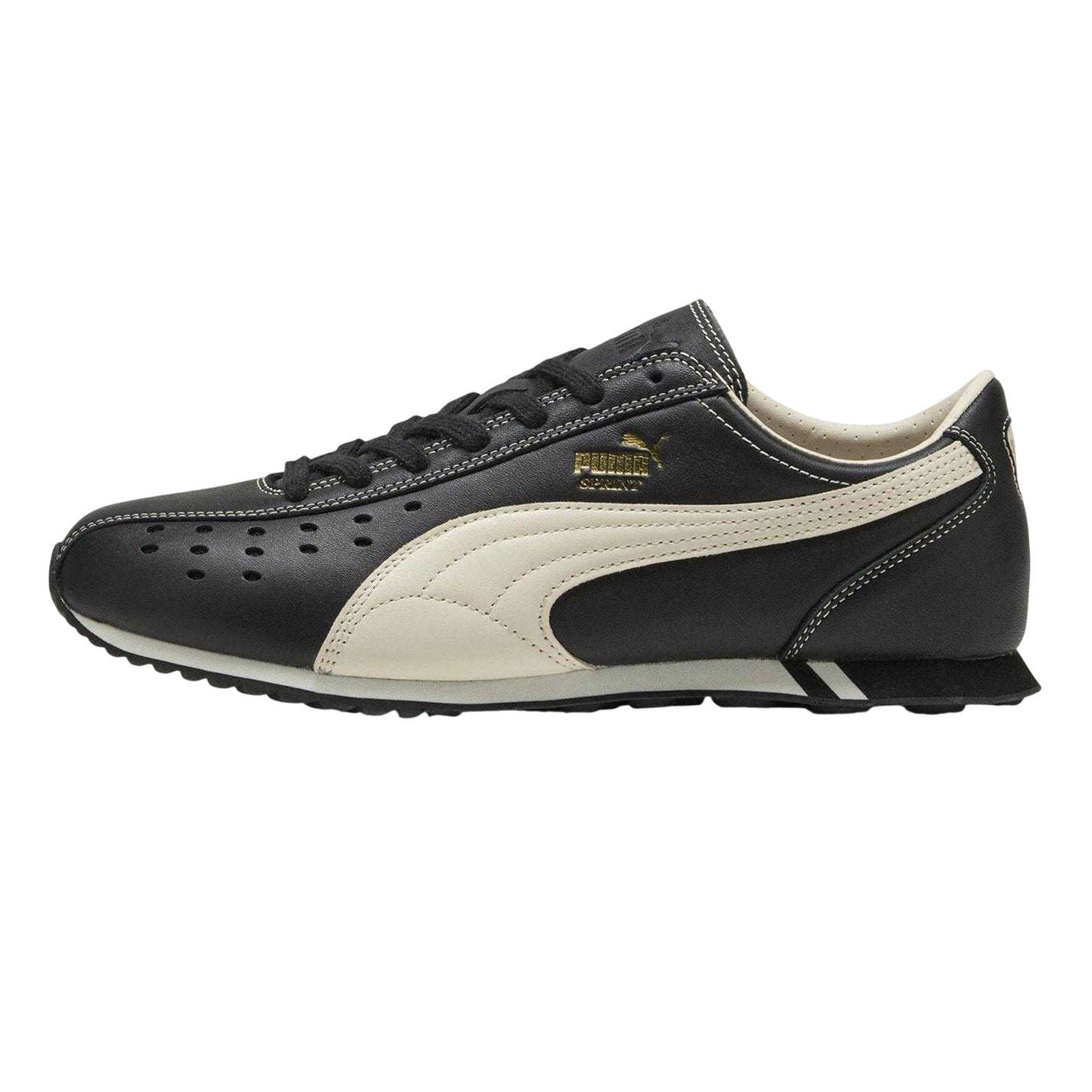 Black-White - Side - Puma Mens Sprint Cowhide Leather Lace Up Trainers