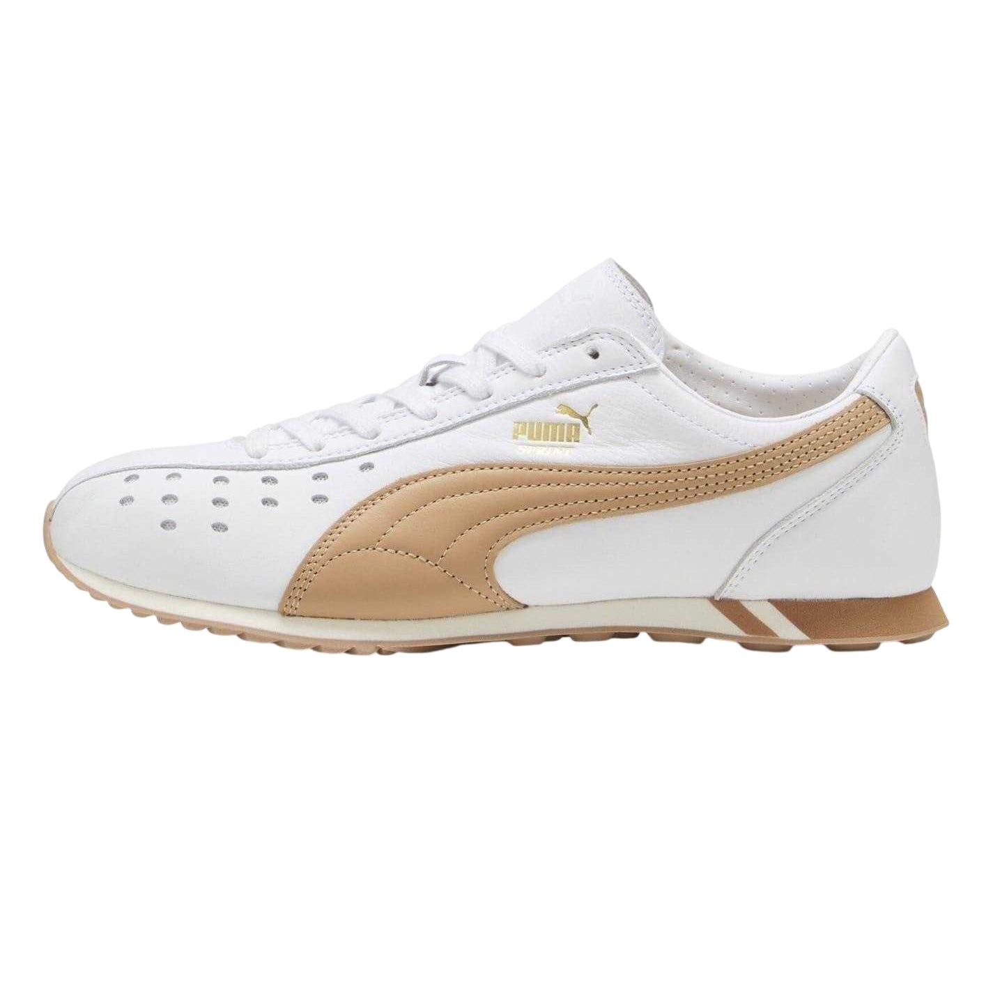 White-Tan - Side - Puma Mens Sprint Cowhide Leather Lace Up Trainers