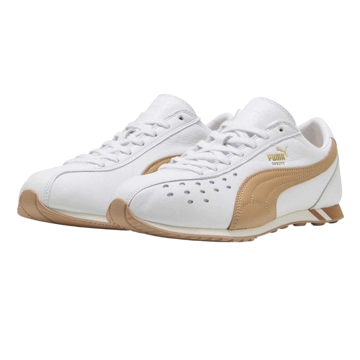 White-Tan - Lifestyle - Puma Mens Sprint Cowhide Leather Lace Up Trainers