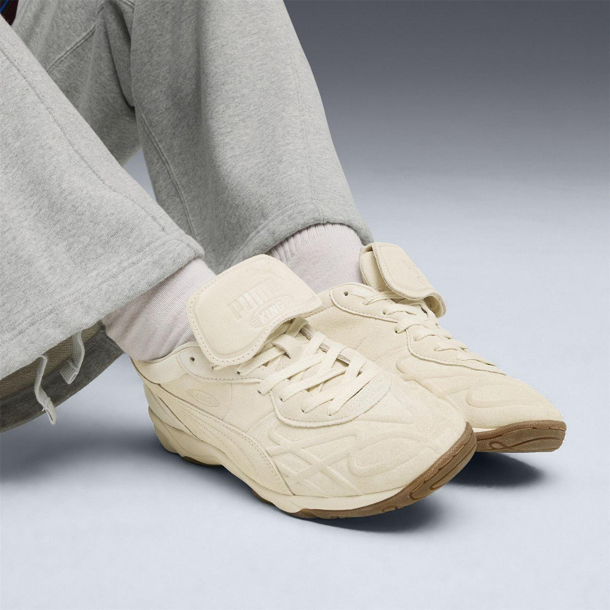 Alpine White - Side - Puma Mens King Suede Round Toe Shoes