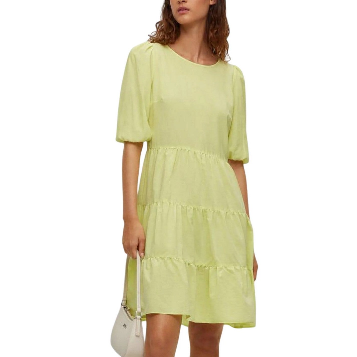 Yellow - Lifestyle - Hugo Womens-Ladies Tiered Puff Sleeve Midi Dress