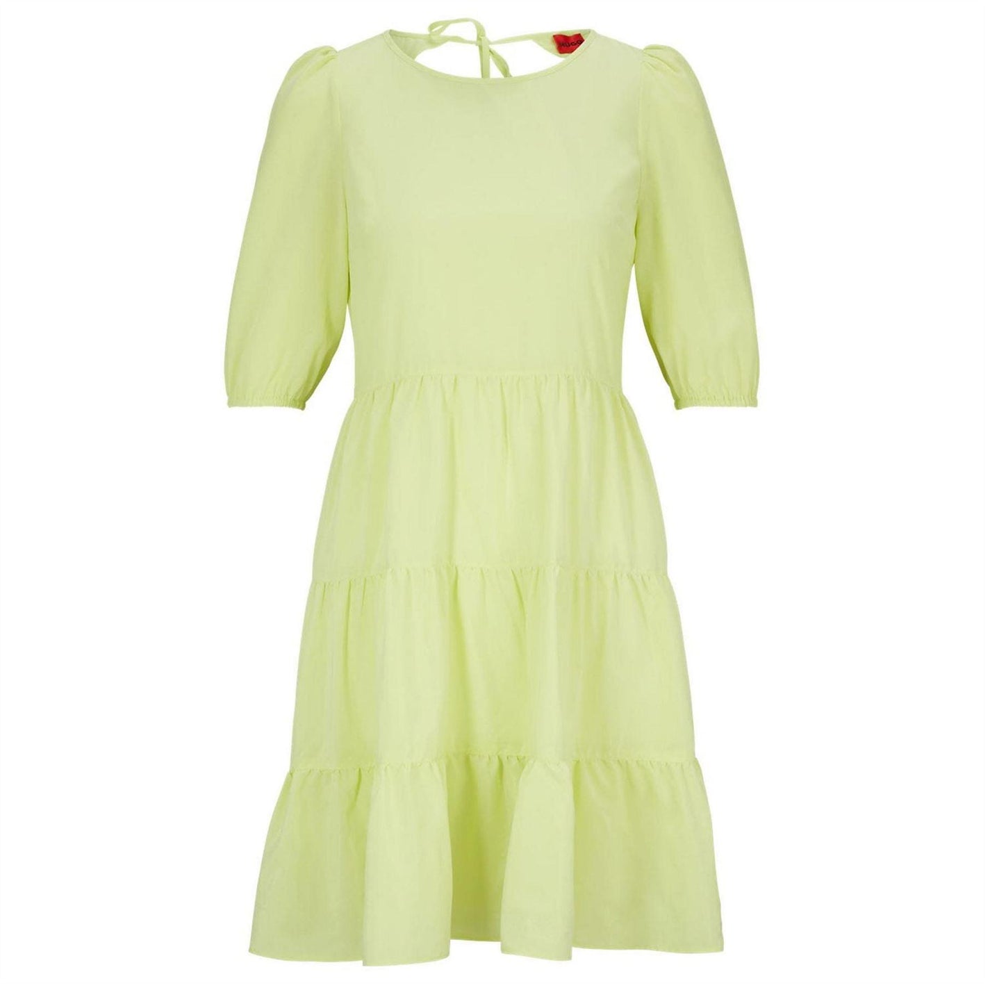 Yellow - Front - Hugo Womens-Ladies Tiered Puff Sleeve Midi Dress