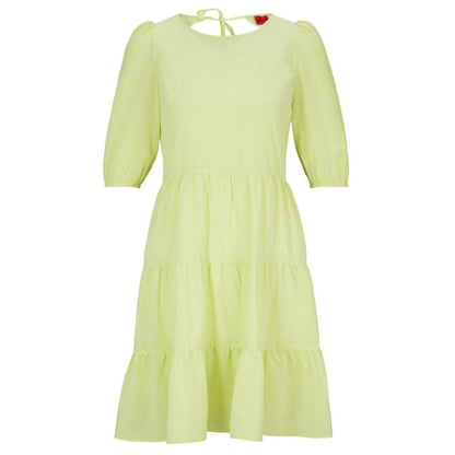 Yellow - Front - Hugo Womens-Ladies Tiered Puff Sleeve Midi Dress