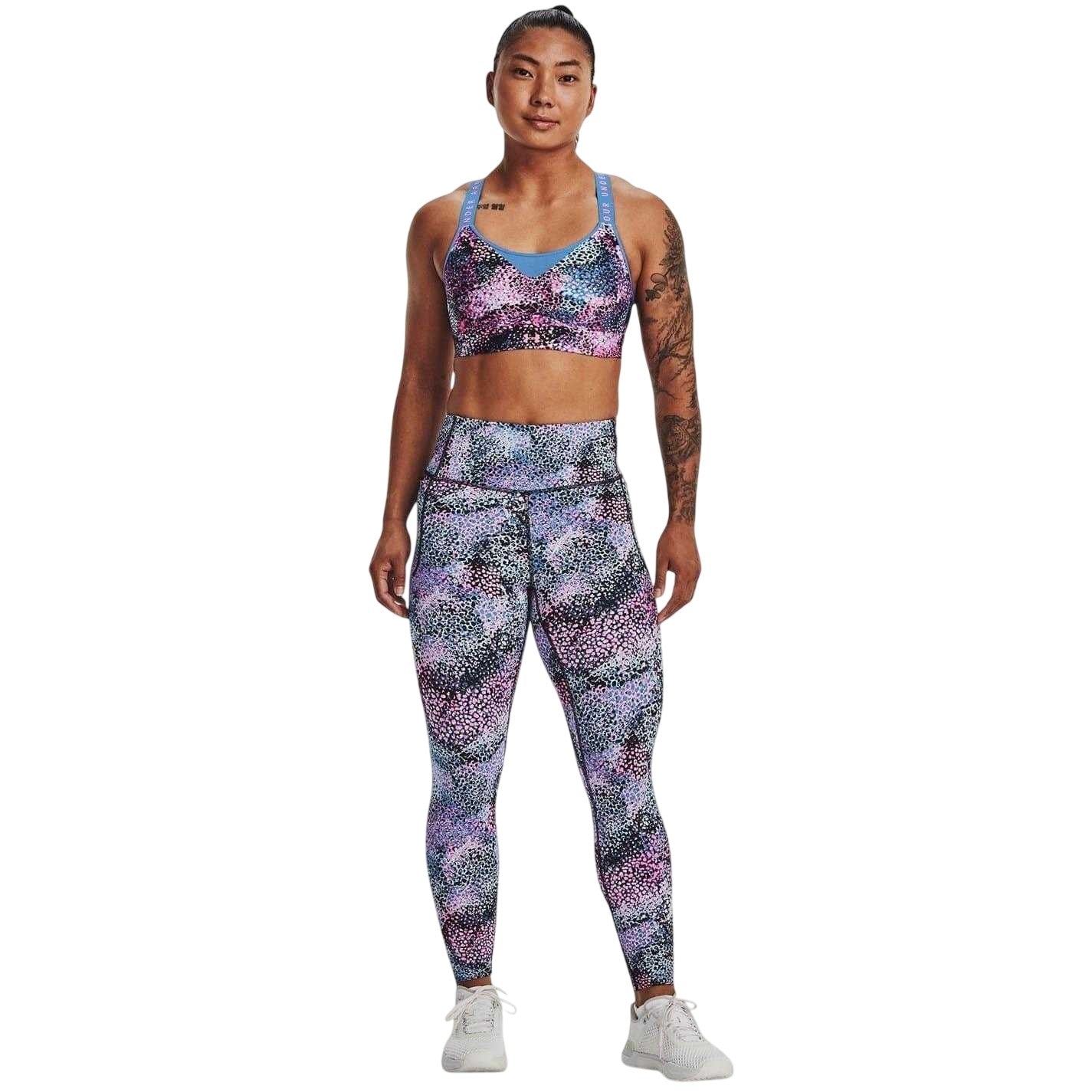 Pink-Blue - Pack Shot - Under Armour Womens-Ladies Meridian Printed Leggings