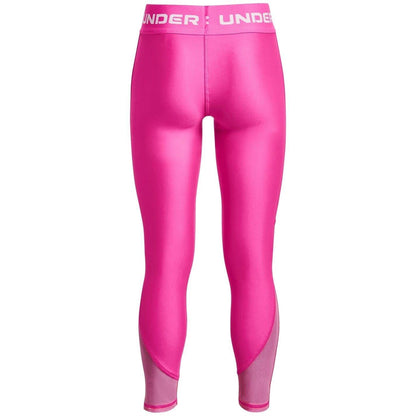Pink-White - Back - Under Armour Girls Logo Leggings