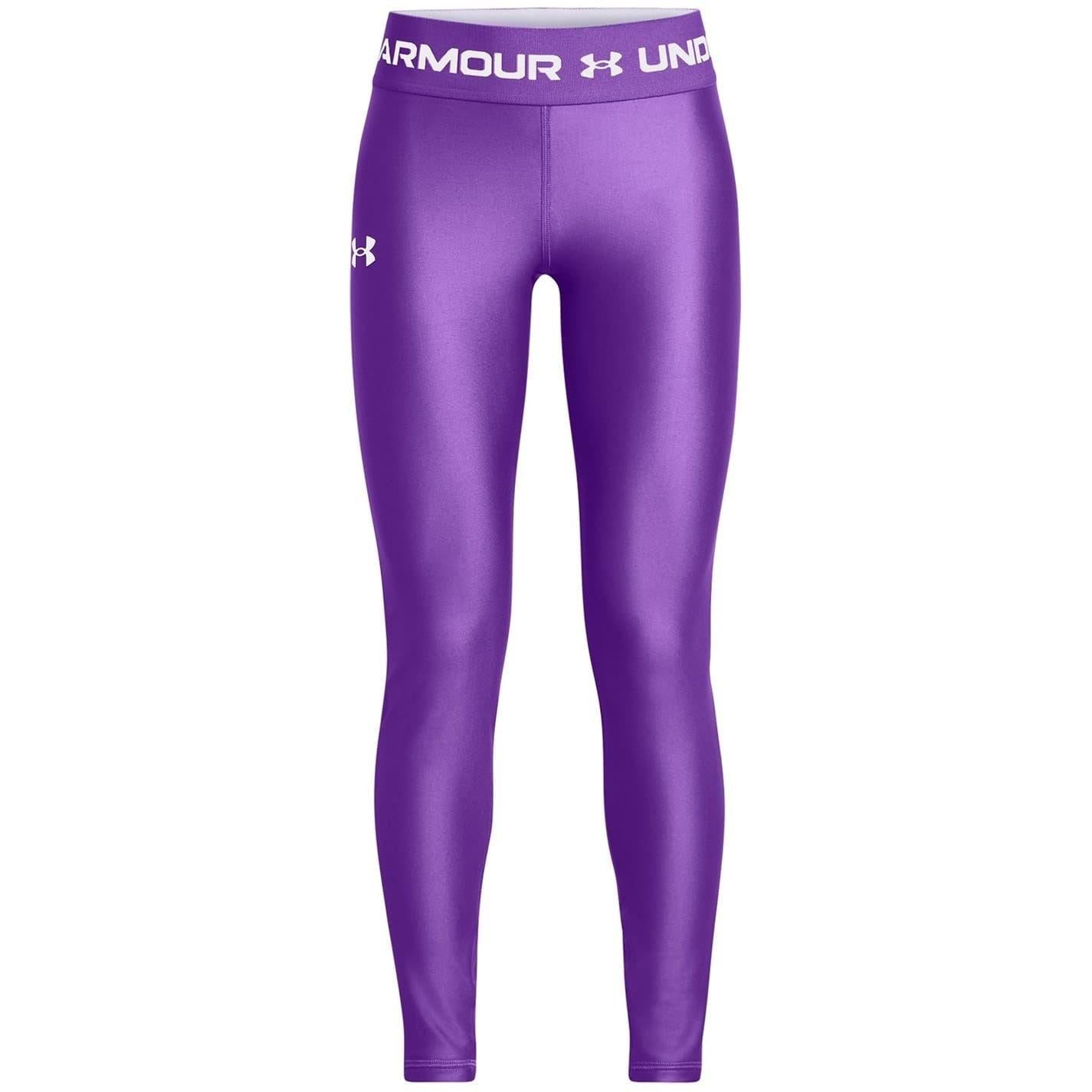 Purple - Front - Under Armour Girls Logo Leggings