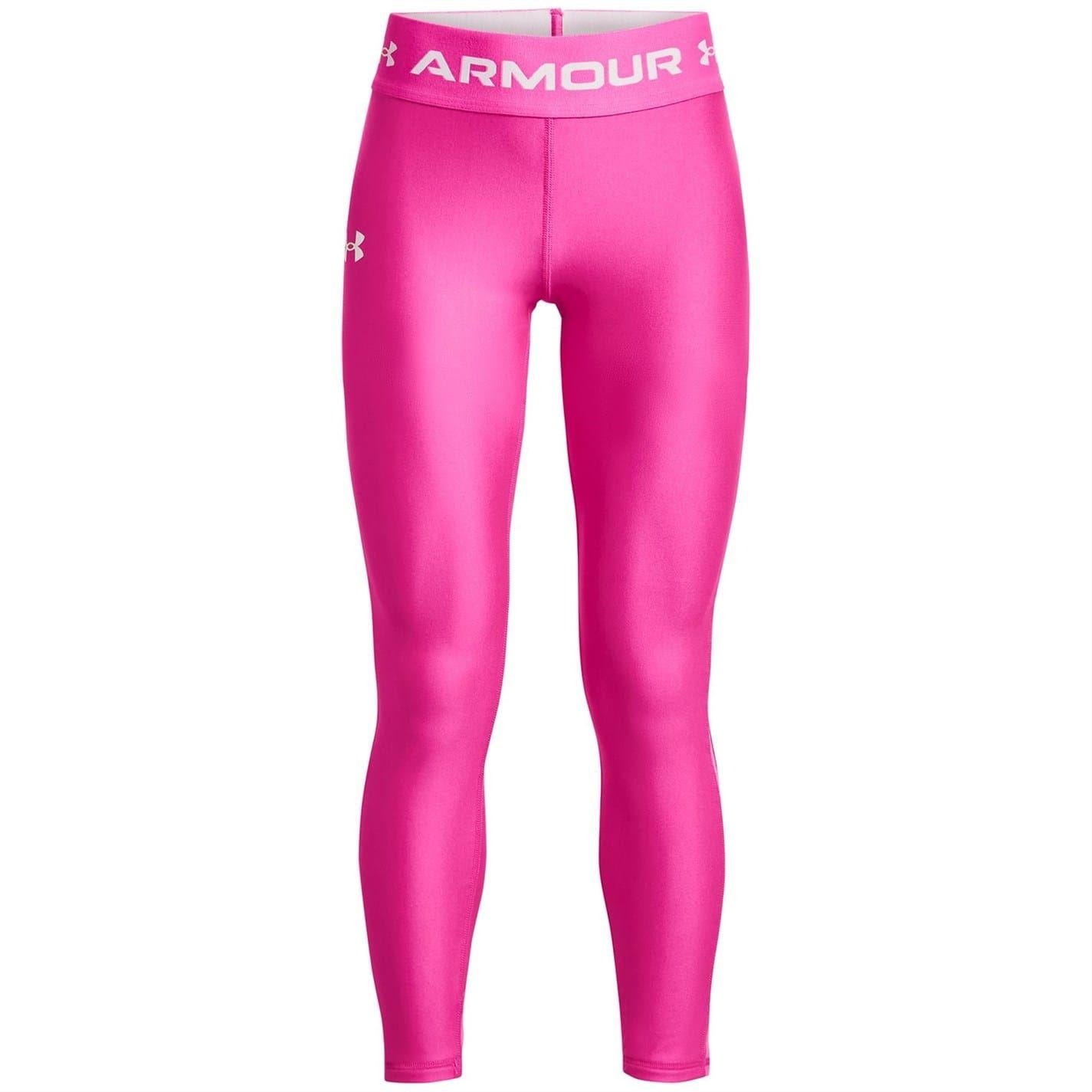 Pink-White - Front - Under Armour Girls Logo Leggings