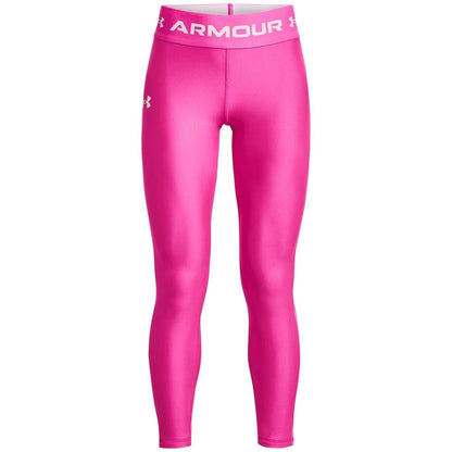 Pink-White - Front - Under Armour Girls Logo Leggings