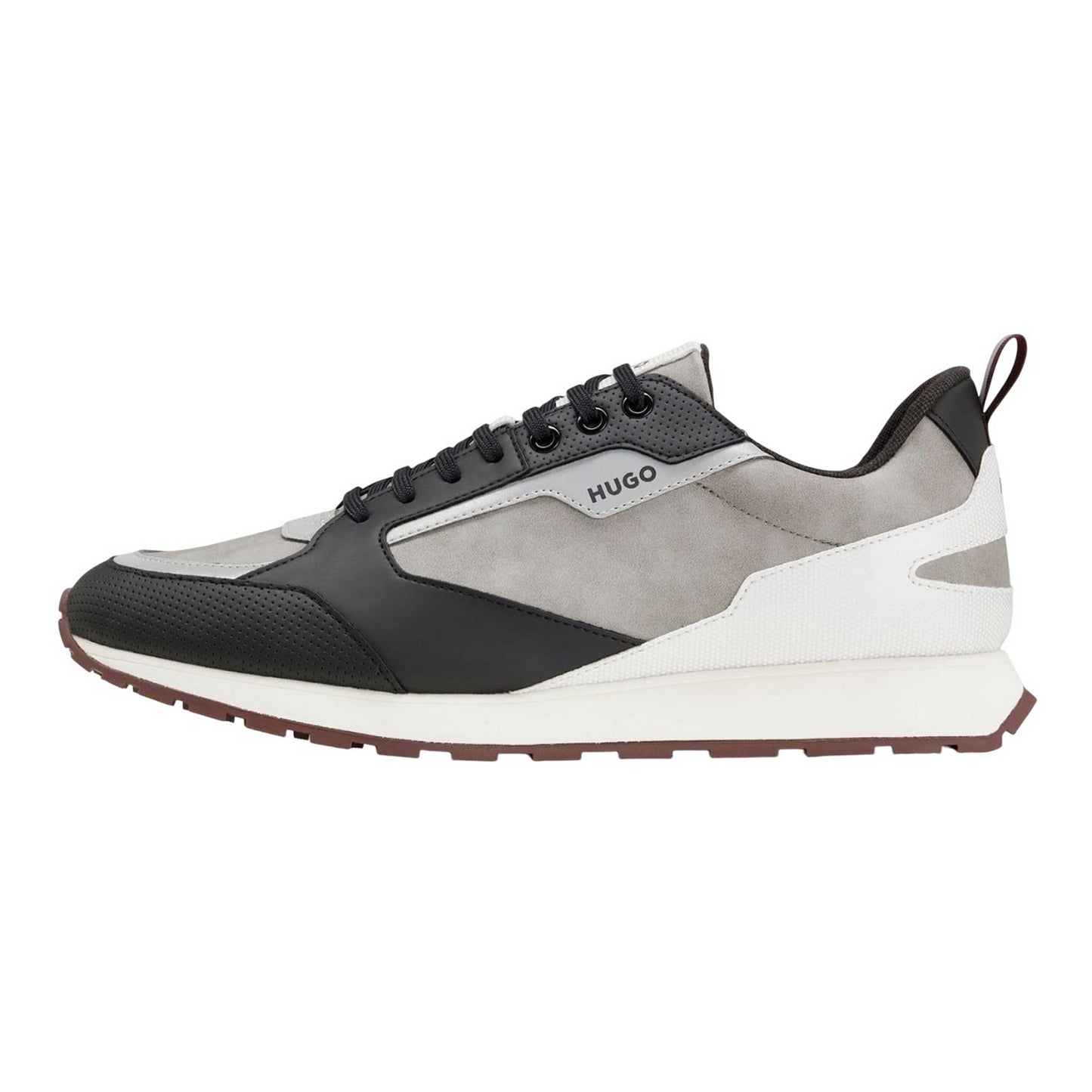 Grey - Side - Hugo Mens Icelin Leather Running Trainers