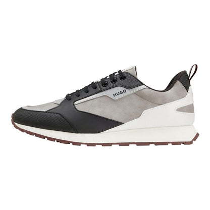 Grey - Side - Hugo Mens Icelin Leather Running Trainers