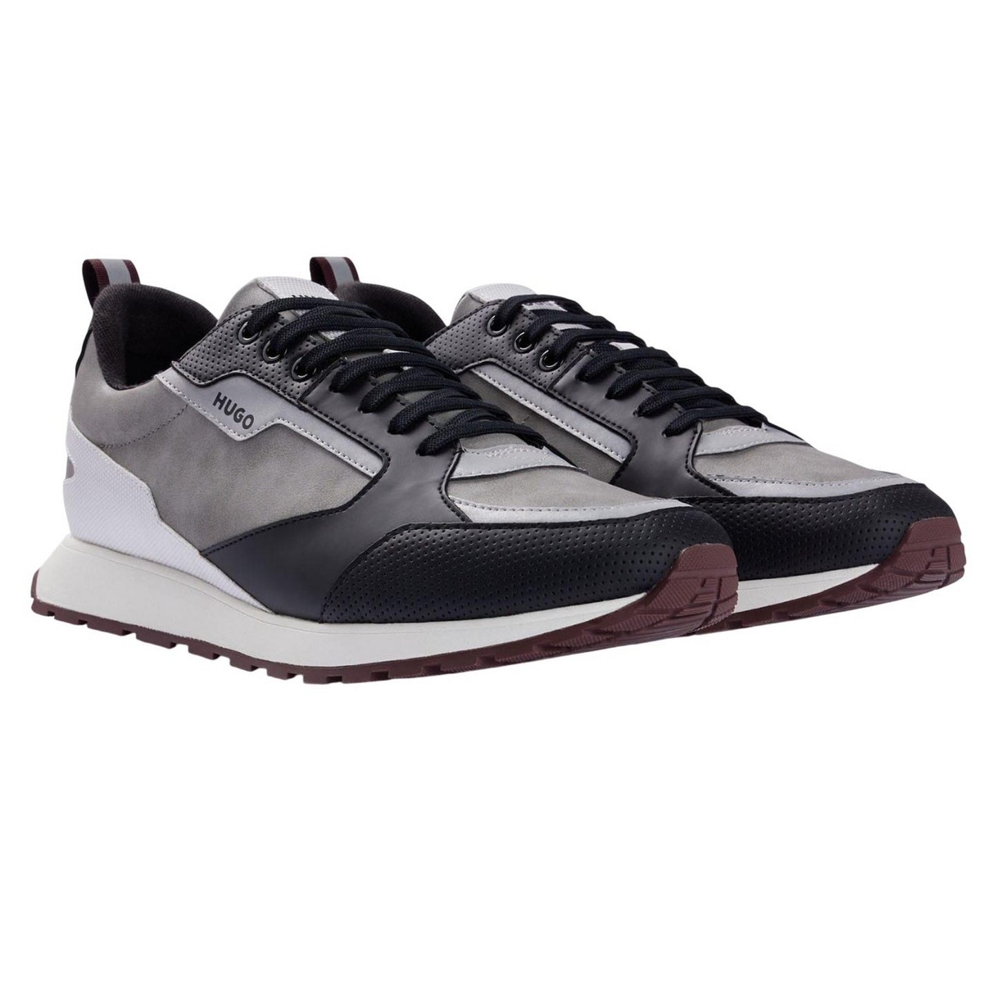 Grey - Front - Hugo Mens Icelin Leather Running Trainers