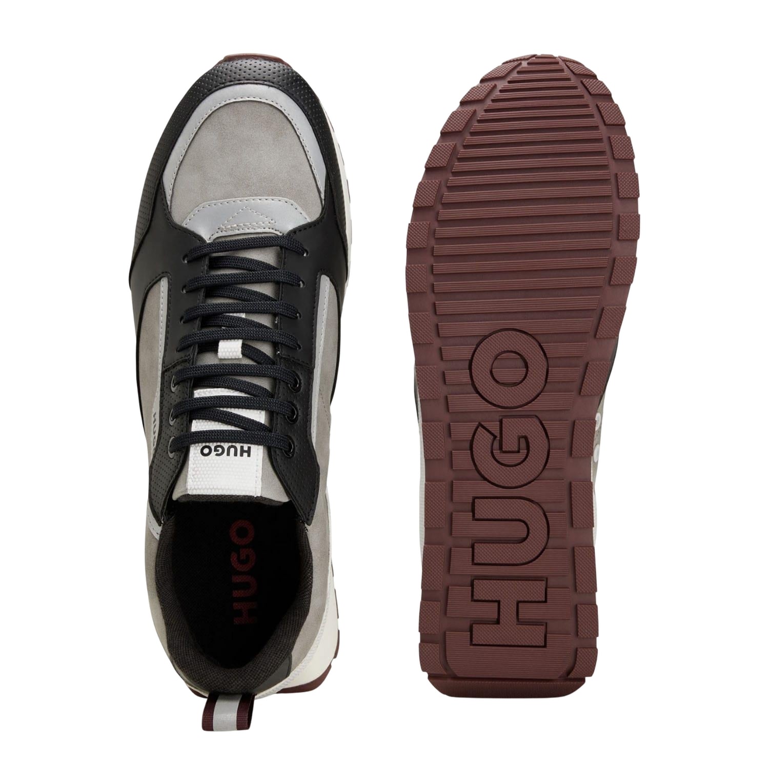Grey - Pack Shot - Hugo Mens Icelin Leather Running Trainers