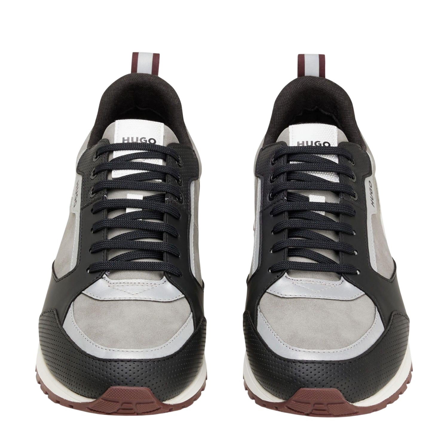 Grey - Close up - Hugo Mens Icelin Leather Running Trainers