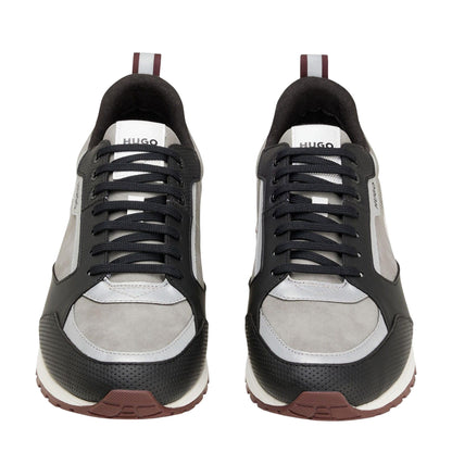 Grey - Close up - Hugo Mens Icelin Leather Running Trainers