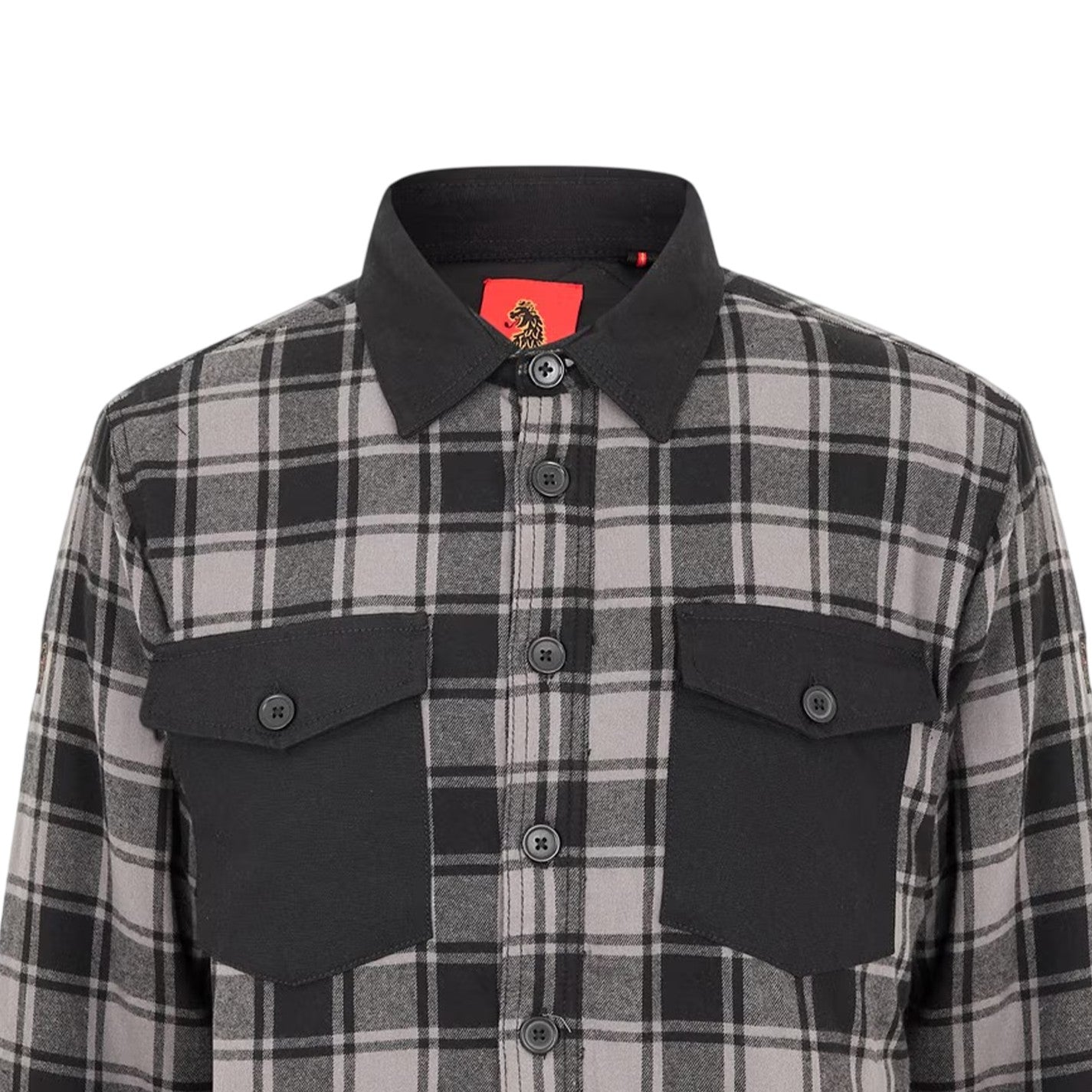 Grey-Black - Side - Luke Mens Valley Plaid Chest Pocket Overshirt