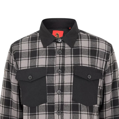 Grey-Black - Side - Luke Mens Valley Plaid Chest Pocket Overshirt