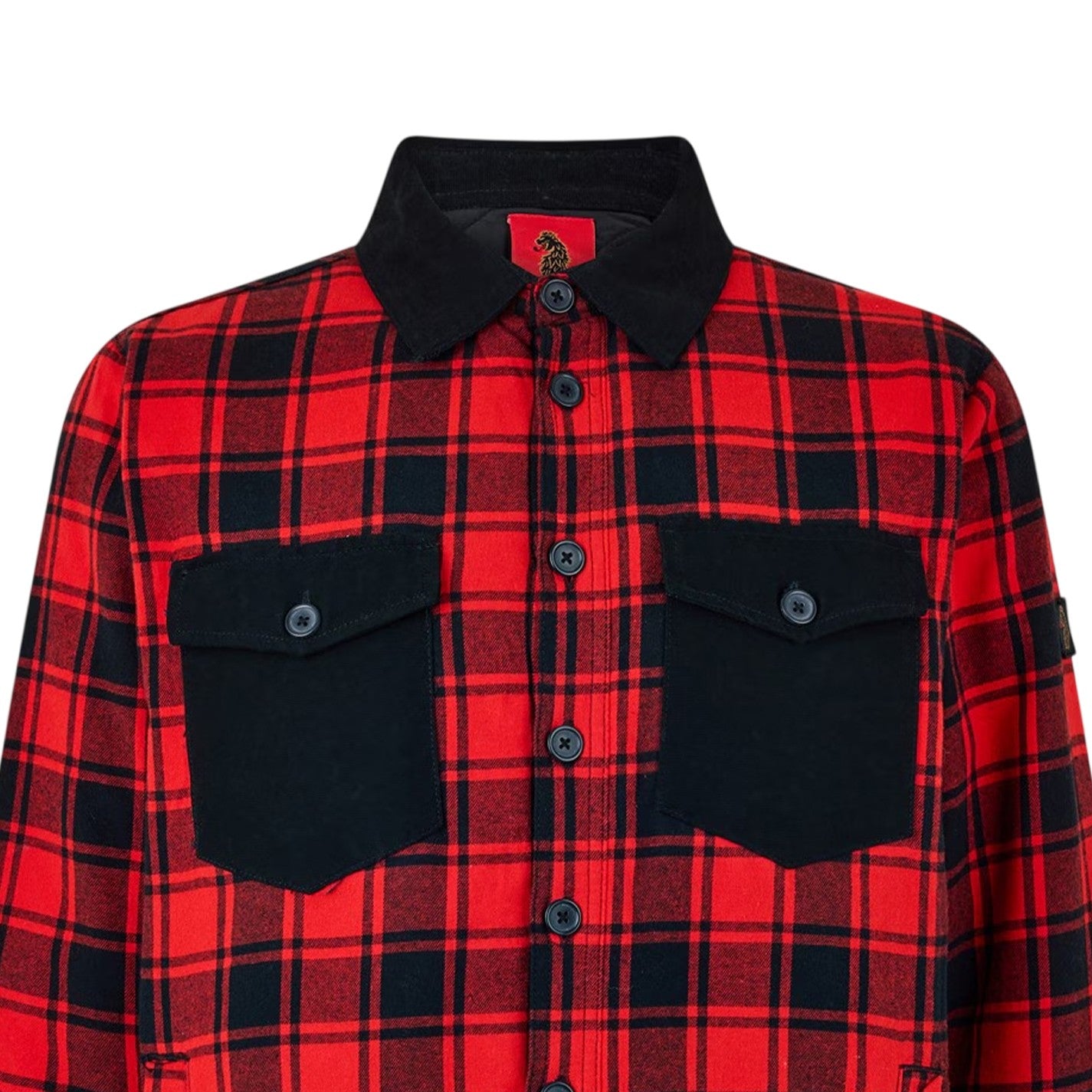 Black-Red - Side - Luke Mens Valley Plaid Chest Pocket Overshirt