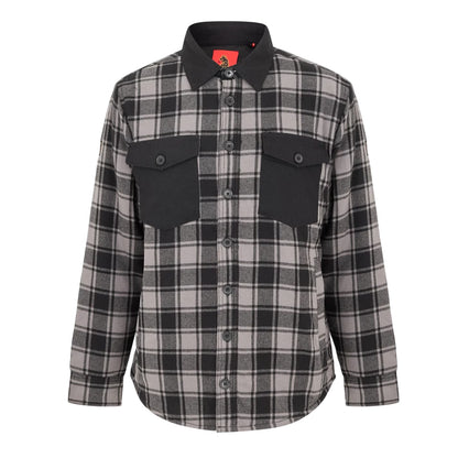 Grey-Black - Front - Luke Mens Valley Plaid Chest Pocket Overshirt