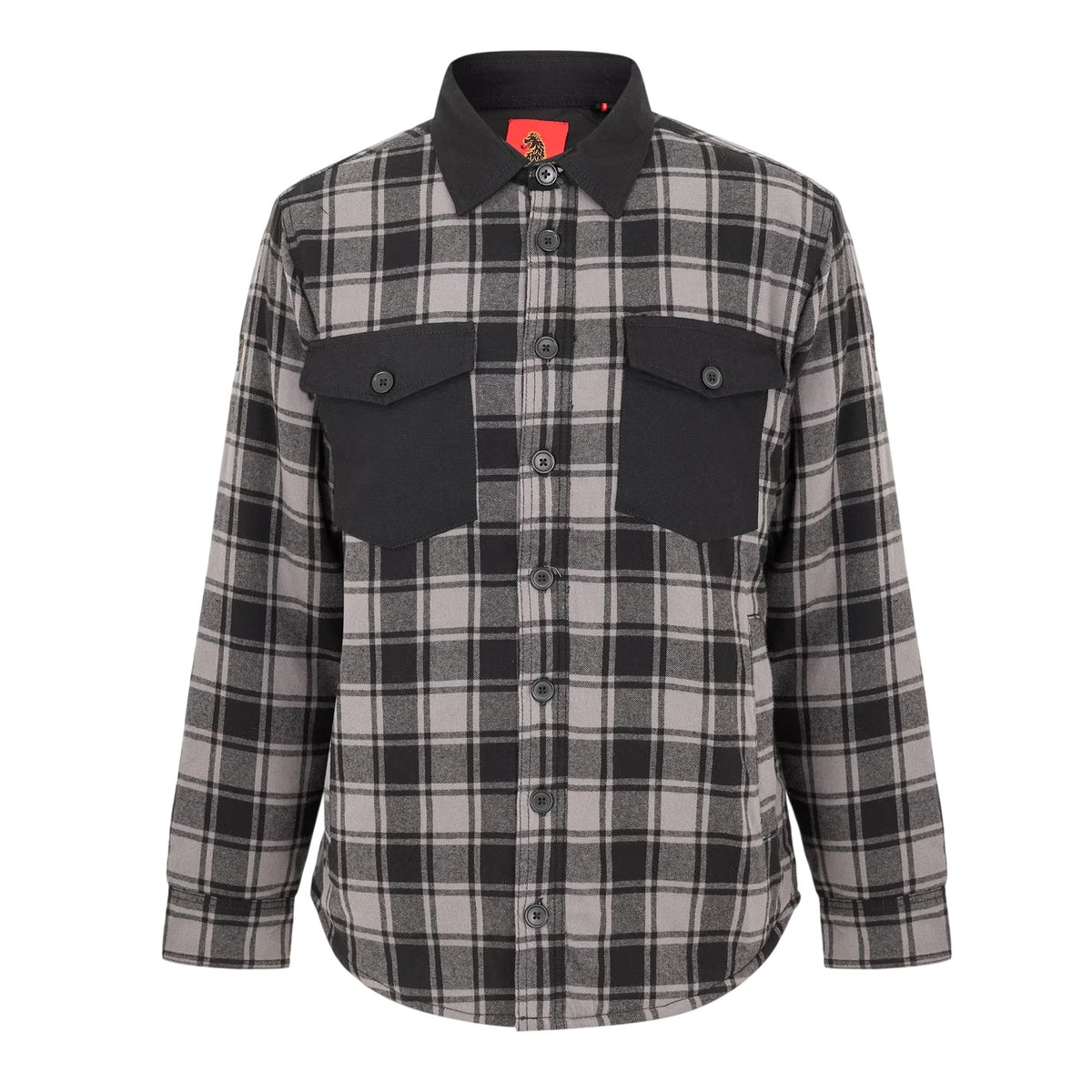 Grey-Black - Front - Luke Mens Valley Plaid Chest Pocket Overshirt