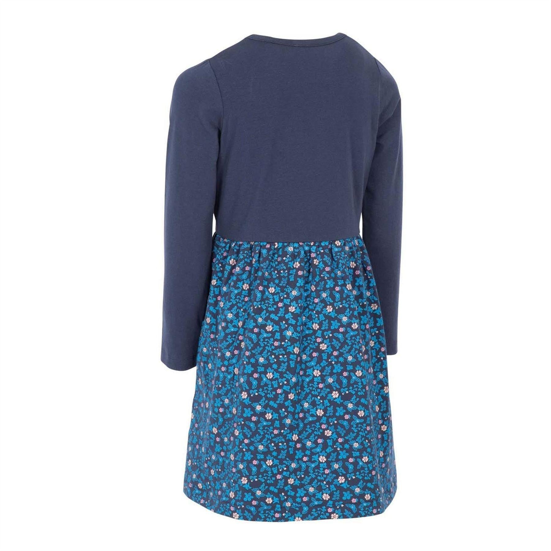 Navy - Back - Trespass Girls Floral Cotton Blend Dress