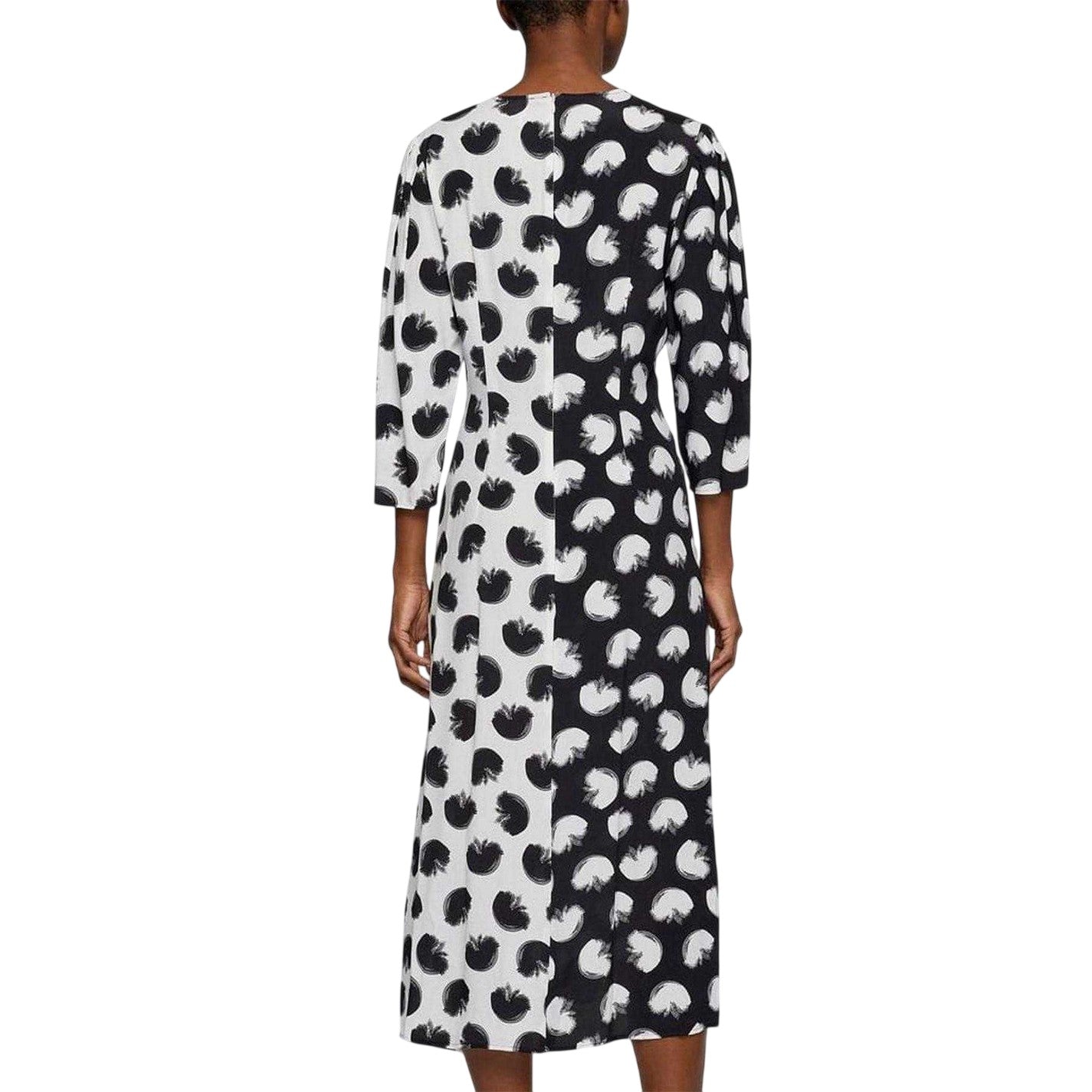 Black-White - Back - Boss Womens-Ladies Polka Dot 3-4 Sleeve Wrap Dress