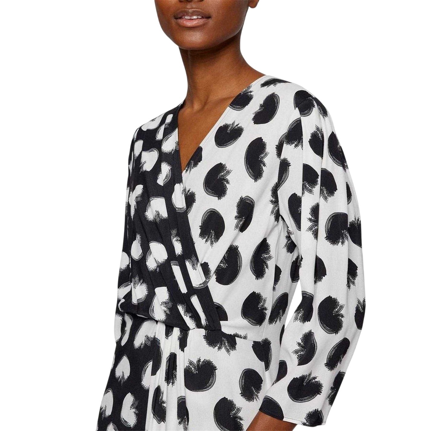 Black-White - Side - Boss Womens-Ladies Polka Dot 3-4 Sleeve Wrap Dress