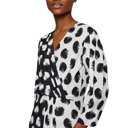 Black-White - Side - Boss Womens-Ladies Polka Dot 3-4 Sleeve Wrap Dress