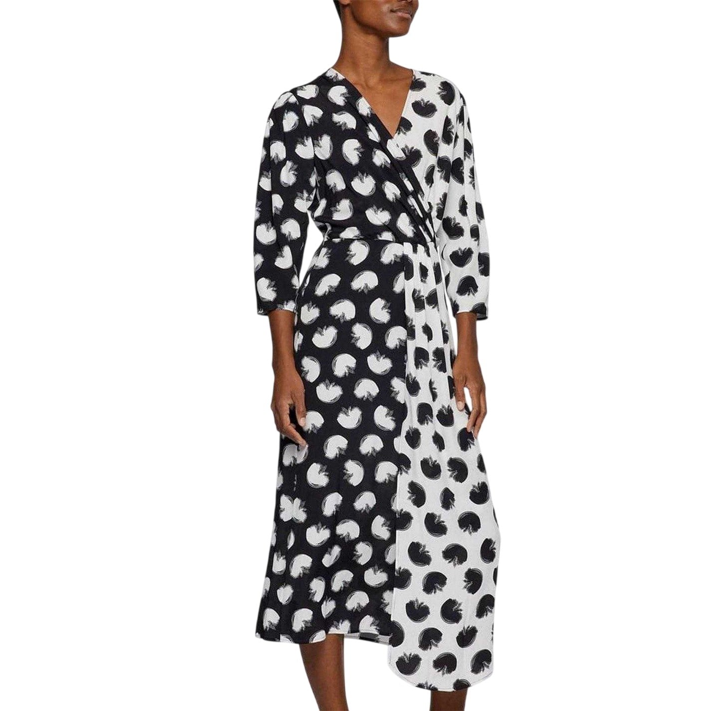 Black-White - Lifestyle - Boss Womens-Ladies Polka Dot 3-4 Sleeve Wrap Dress
